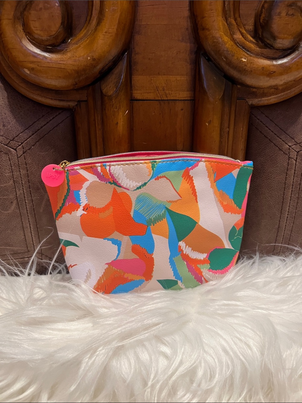 ipsy Colorful Abstract Cosmetic Pouch in Pink, Orange, Blue & Green